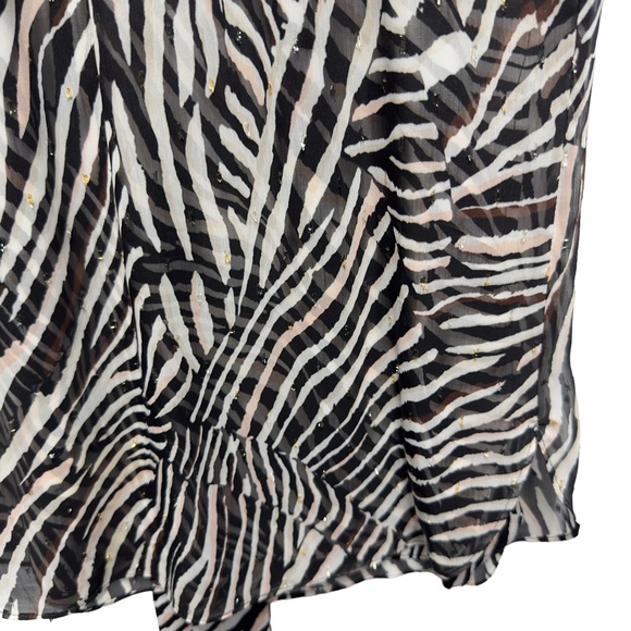 WHBM Zebra Chiffon Satin Pleated Mock Neck Layered Blouse - Picture 5 of 10